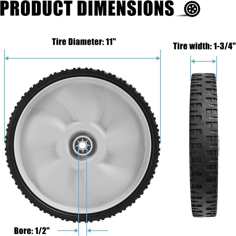 Sutmorly 11" Rear Wheels Replacement for Arnold 490-325-0023, 11" x 1.75" Universal Lawn Mower Plastic Wheel Compatible with MTD, Craftsman, Toro, Self Propelled Walk-Behind Lawnmower 2 Pack - Image 2